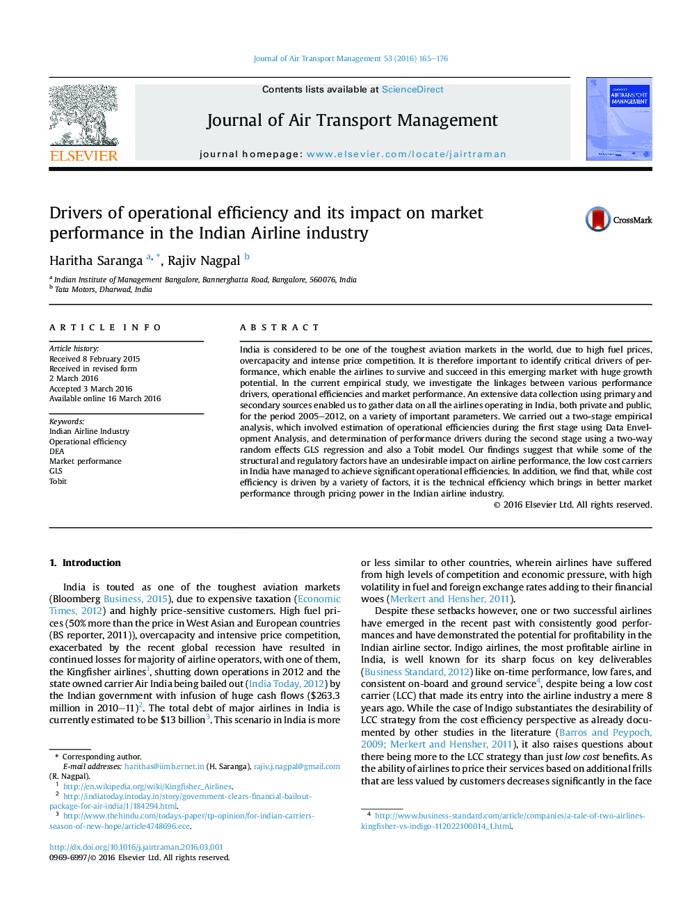 Drivers of operational efficiency and its impact on market performance in the Indian Airline industry