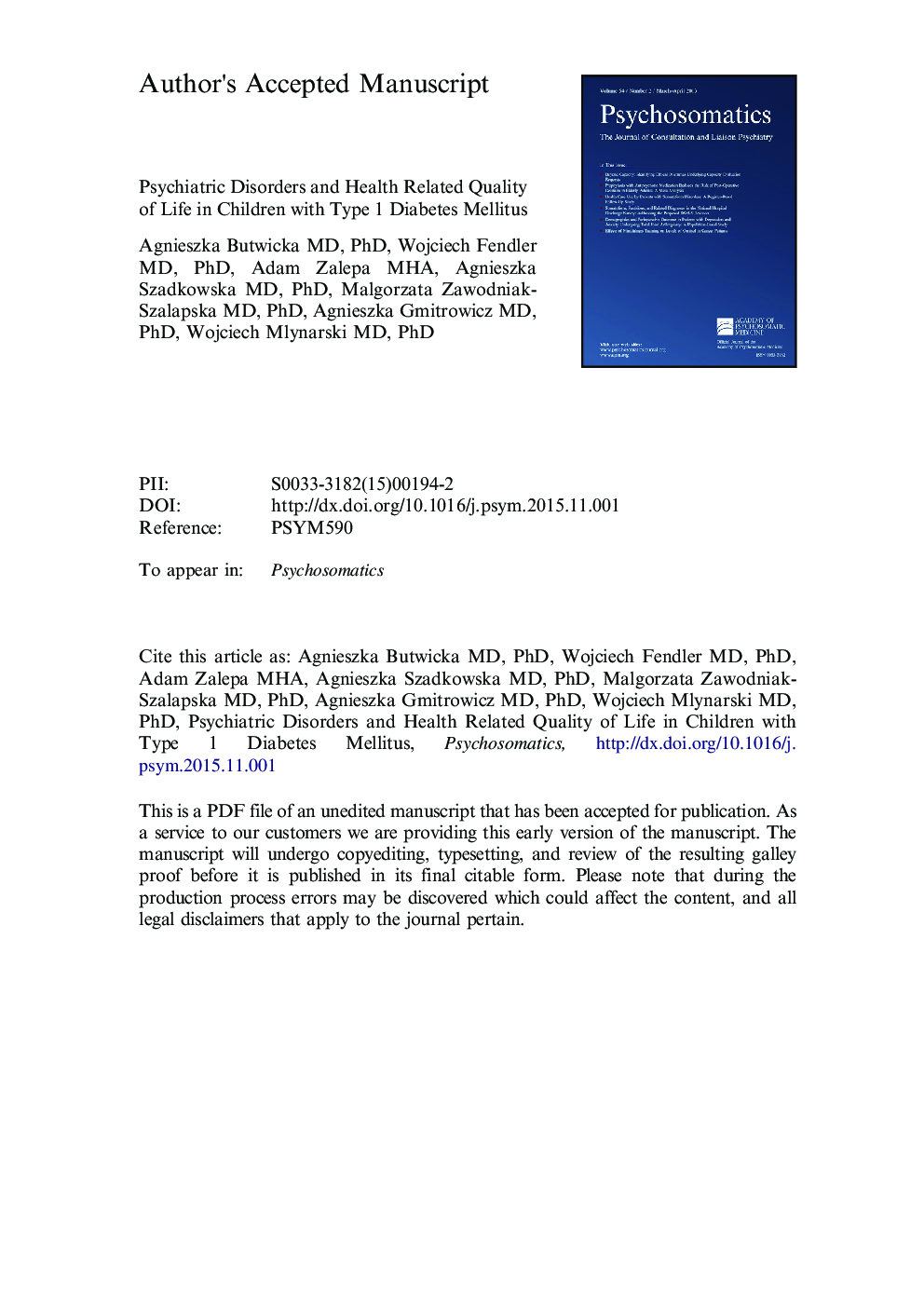 Psychiatric Disorders and Health-Related Quality of Life in Children With Type 1 Diabetes Mellitus