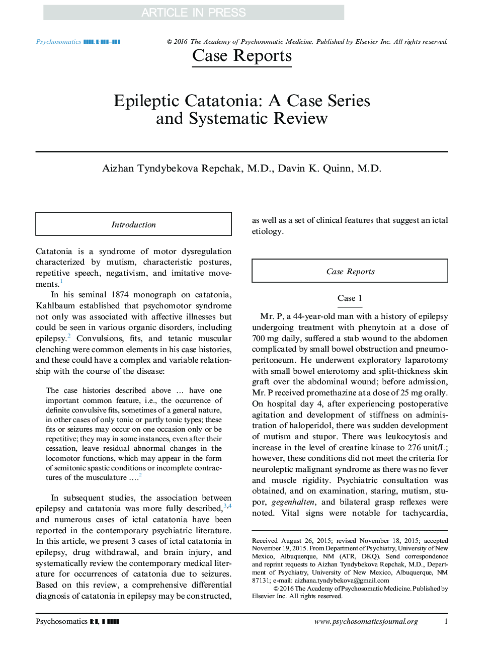 Epileptic Catatonia: A Case Series and Systematic Review