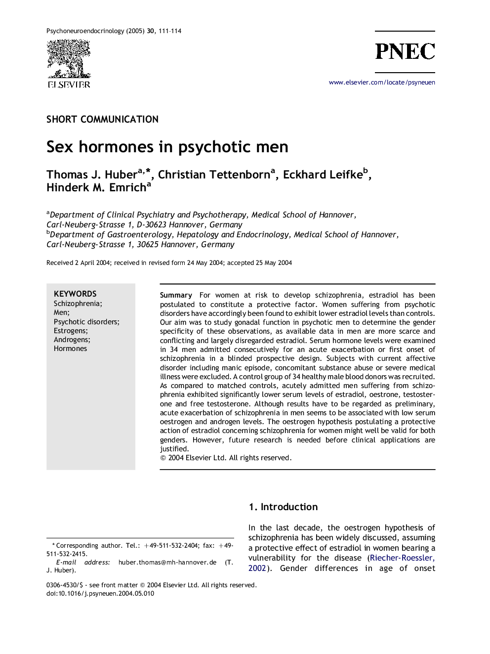 Sex hormones in psychotic men