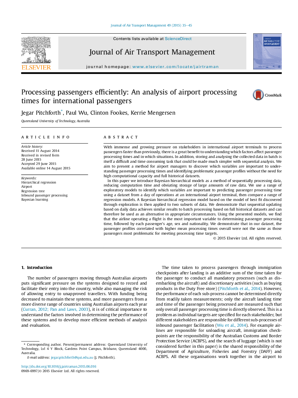 Processing passengers efficiently: An analysis of airport processing times for international passengers