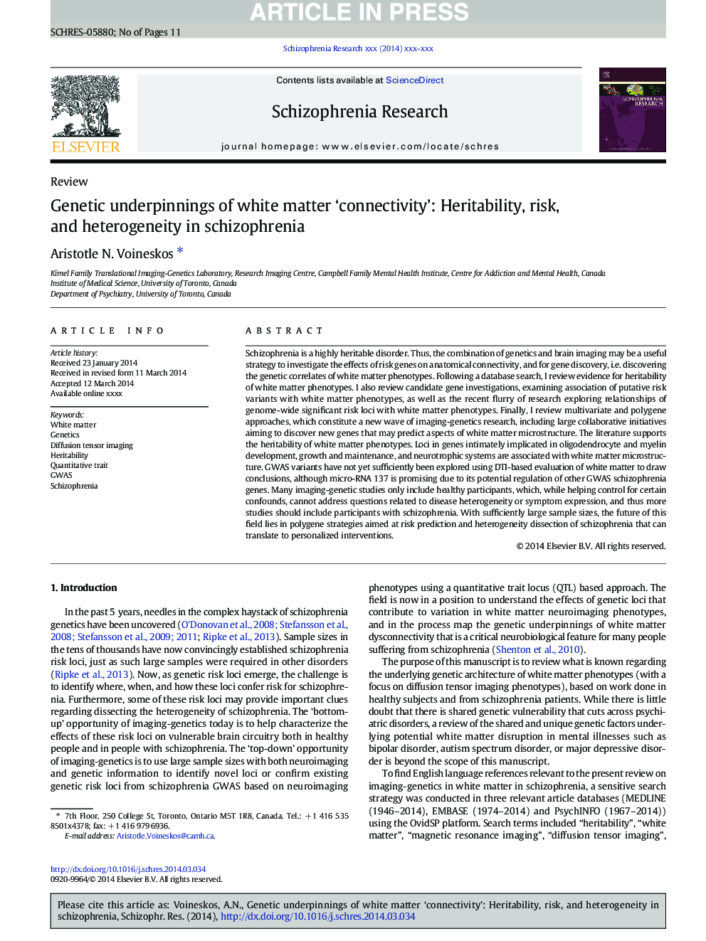 Genetic underpinnings of white matter 'connectivity': Heritability, risk, and heterogeneity in schizophrenia