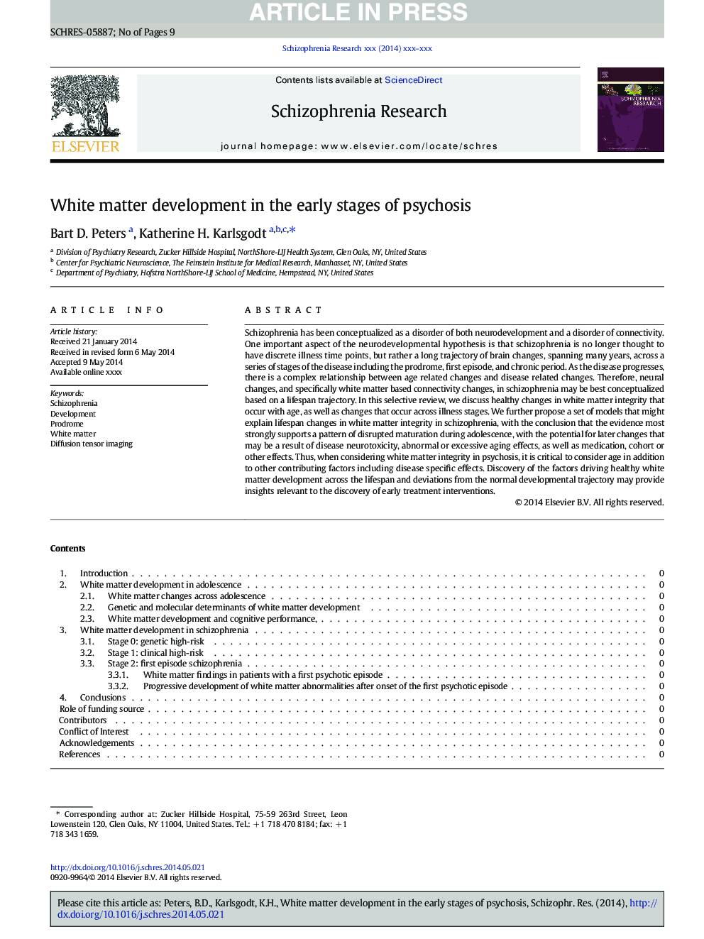 White matter development in the early stages of psychosis