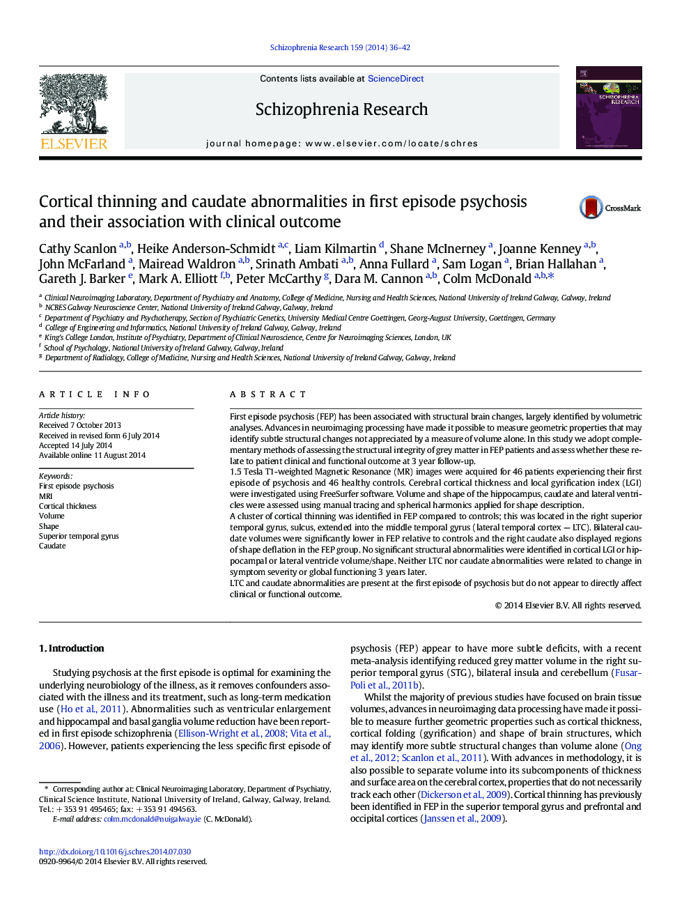 Cortical thinning and caudate abnormalities in first episode psychosis and their association with clinical outcome