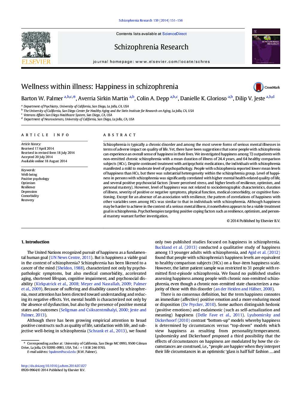 Wellness within illness: Happiness in schizophrenia