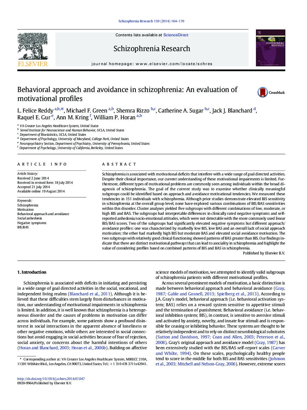 Behavioral approach and avoidance in schizophrenia: An evaluation of motivational profiles