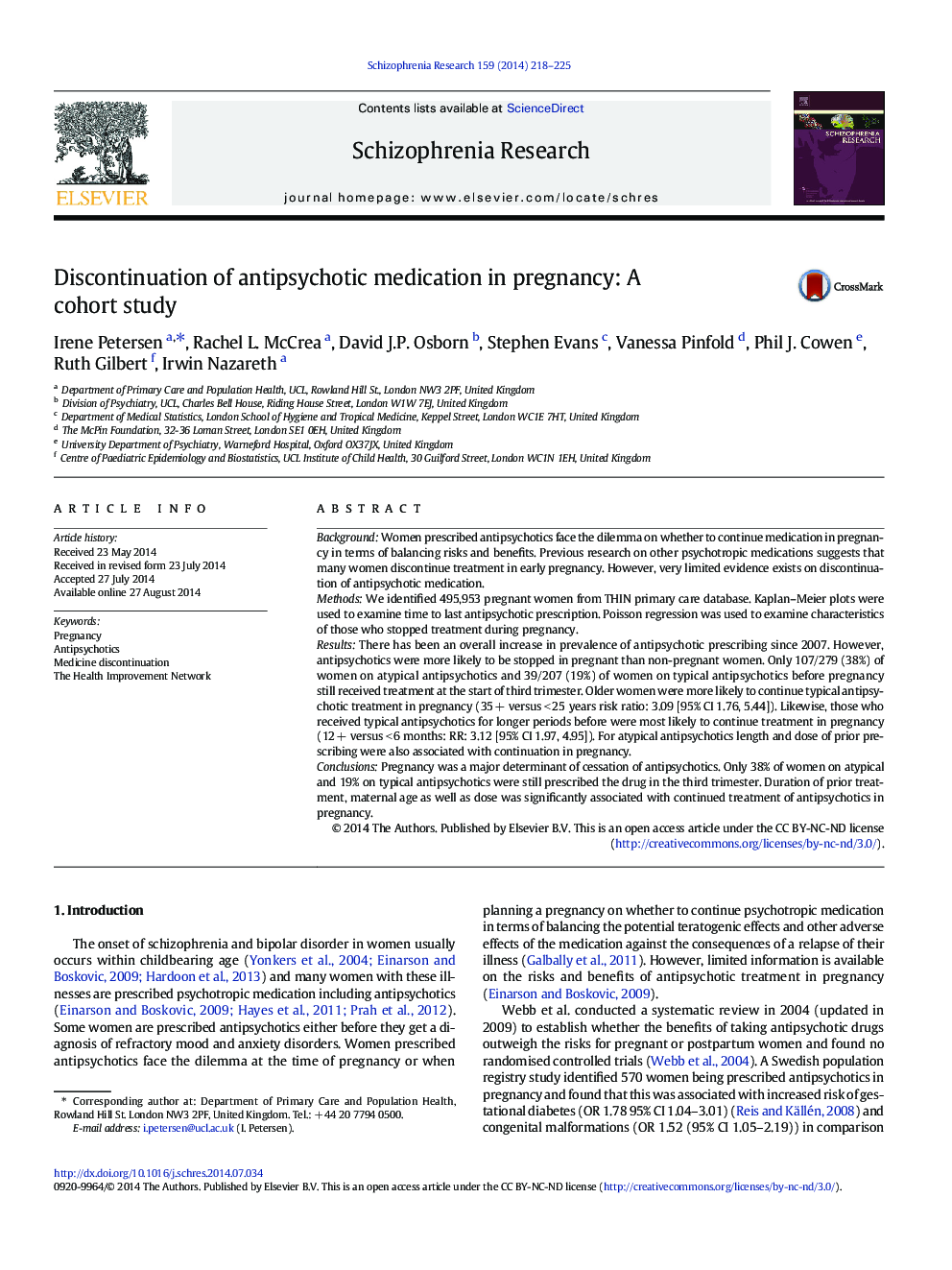 Discontinuation of antipsychotic medication in pregnancy: A cohort study