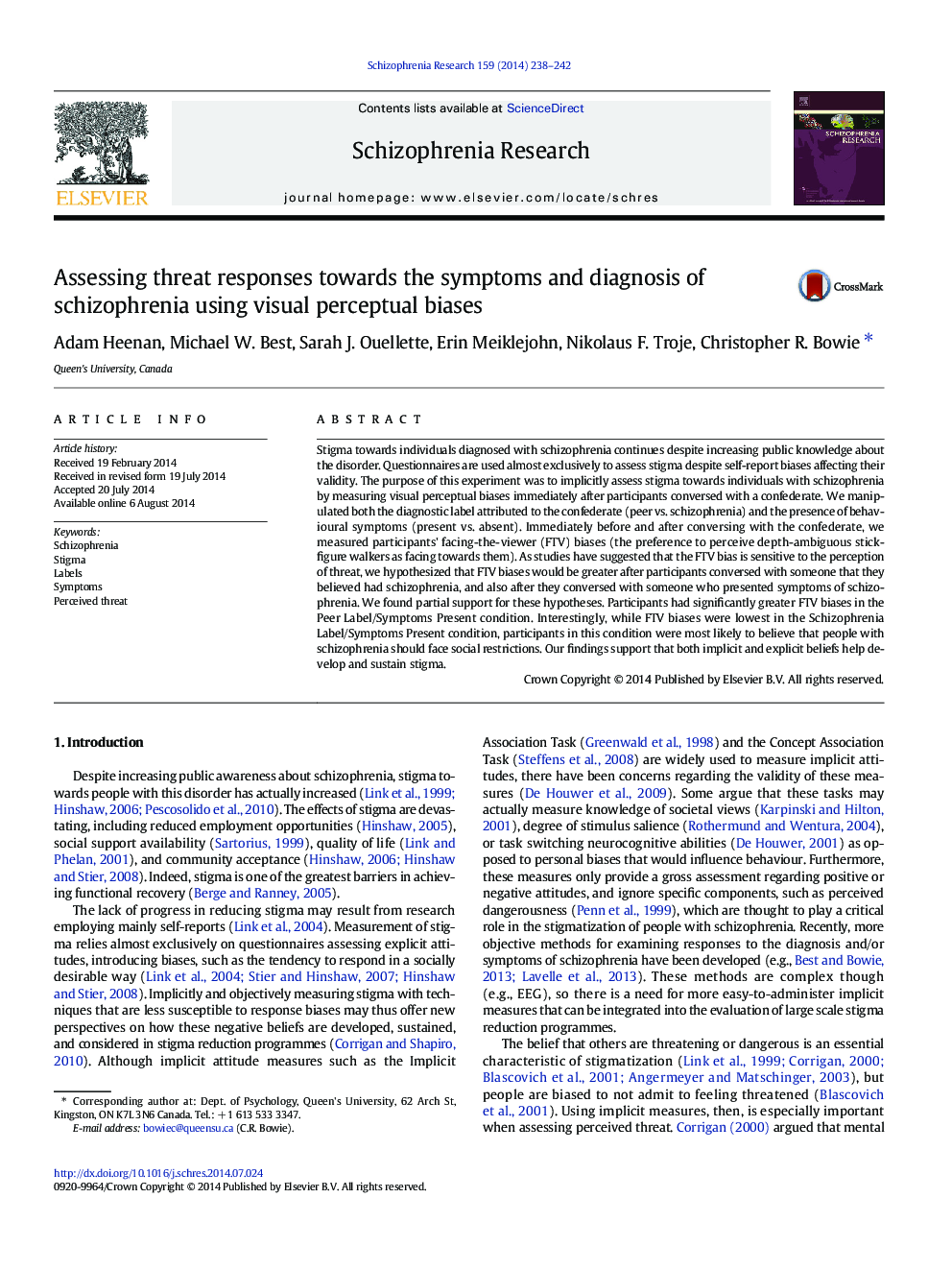 Assessing threat responses towards the symptoms and diagnosis of schizophrenia using visual perceptual biases