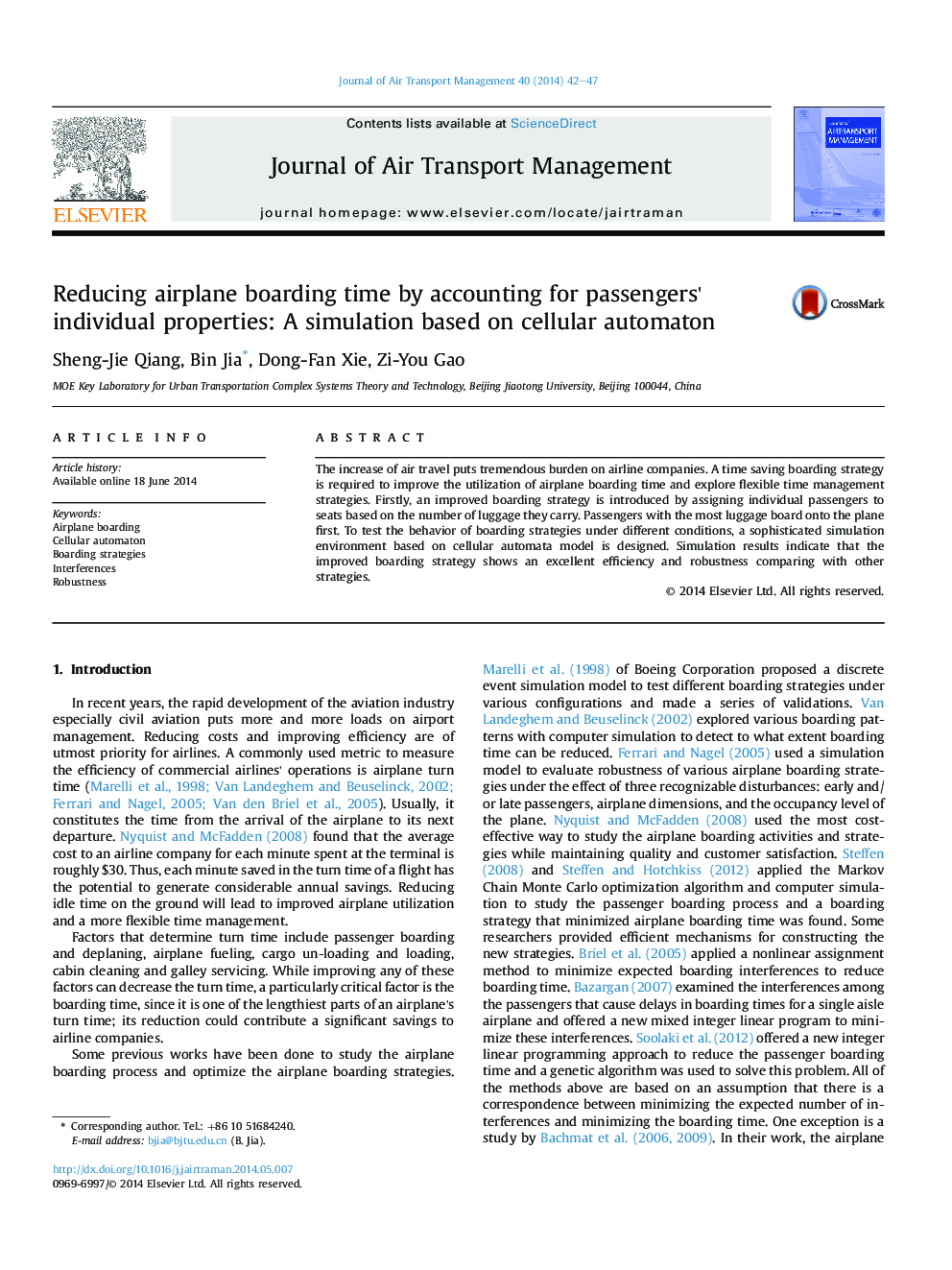 Reducing airplane boarding time by accounting for passengers' individual properties: A simulation based on cellular automaton