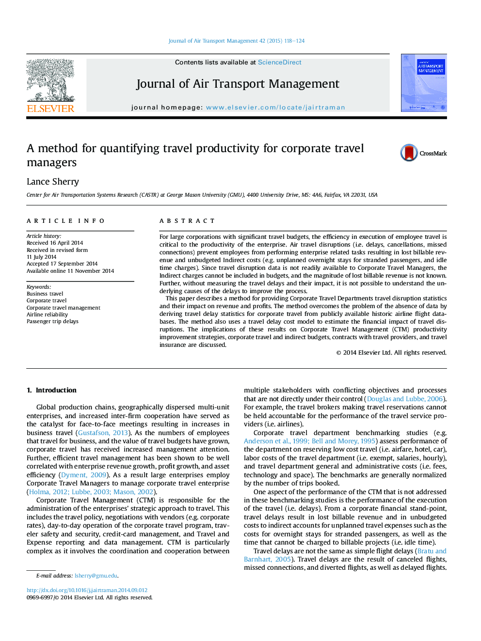 A method for quantifying travel productivity for corporate travel managers