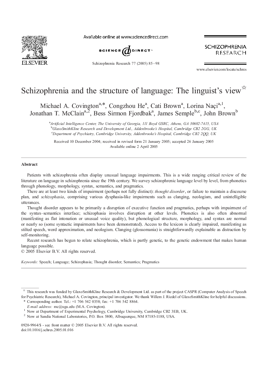 Schizophrenia and the structure of language: The linguist's view