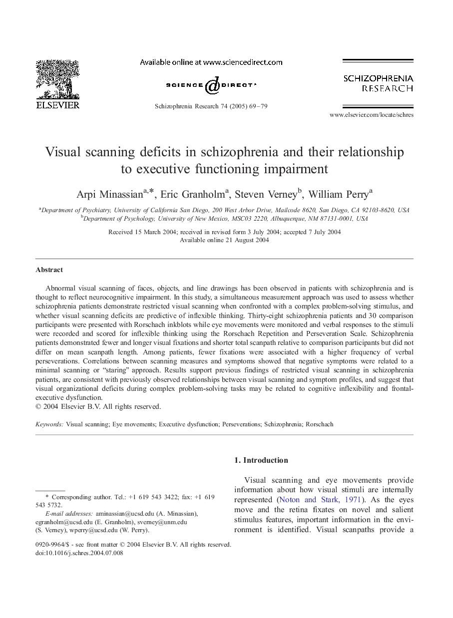 Visual scanning deficits in schizophrenia and their relationship to executive functioning impairment