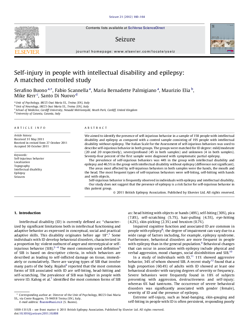 Self-injury in people with intellectual disability and epilepsy: A matched controlled study