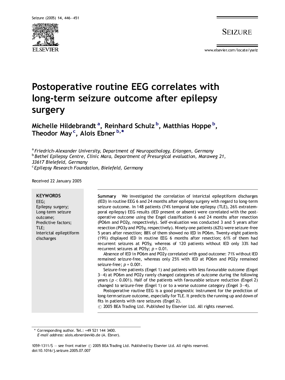 Postoperative routine EEG correlates with long-term seizure outcome after epilepsy surgery