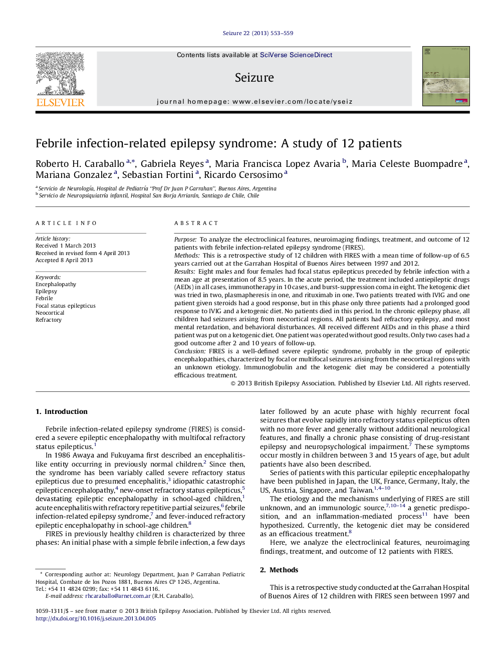 Febrile infection-related epilepsy syndrome: A study of 12 patients