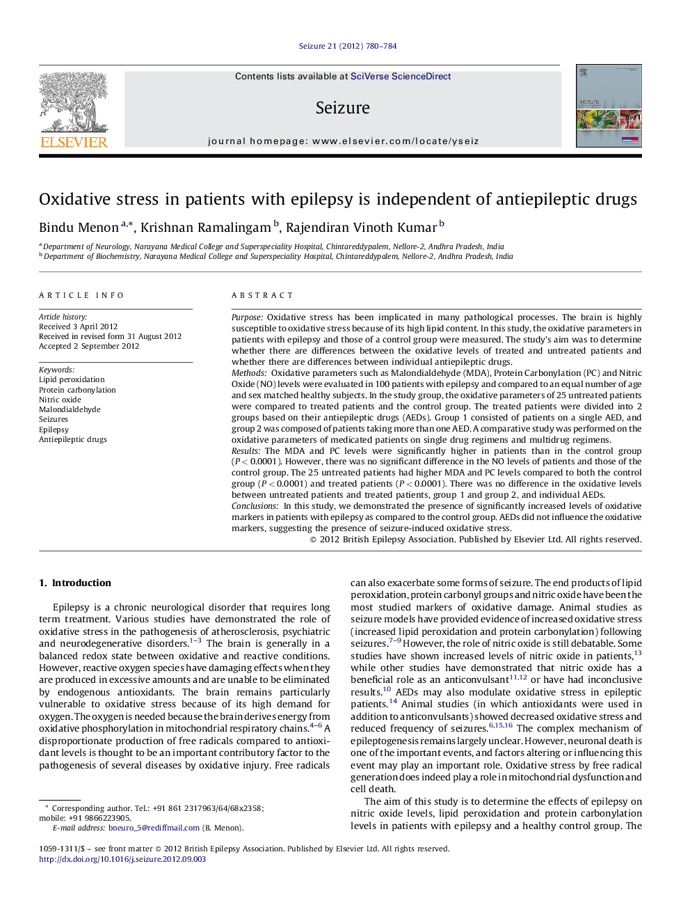 Oxidative stress in patients with epilepsy is independent of antiepileptic drugs