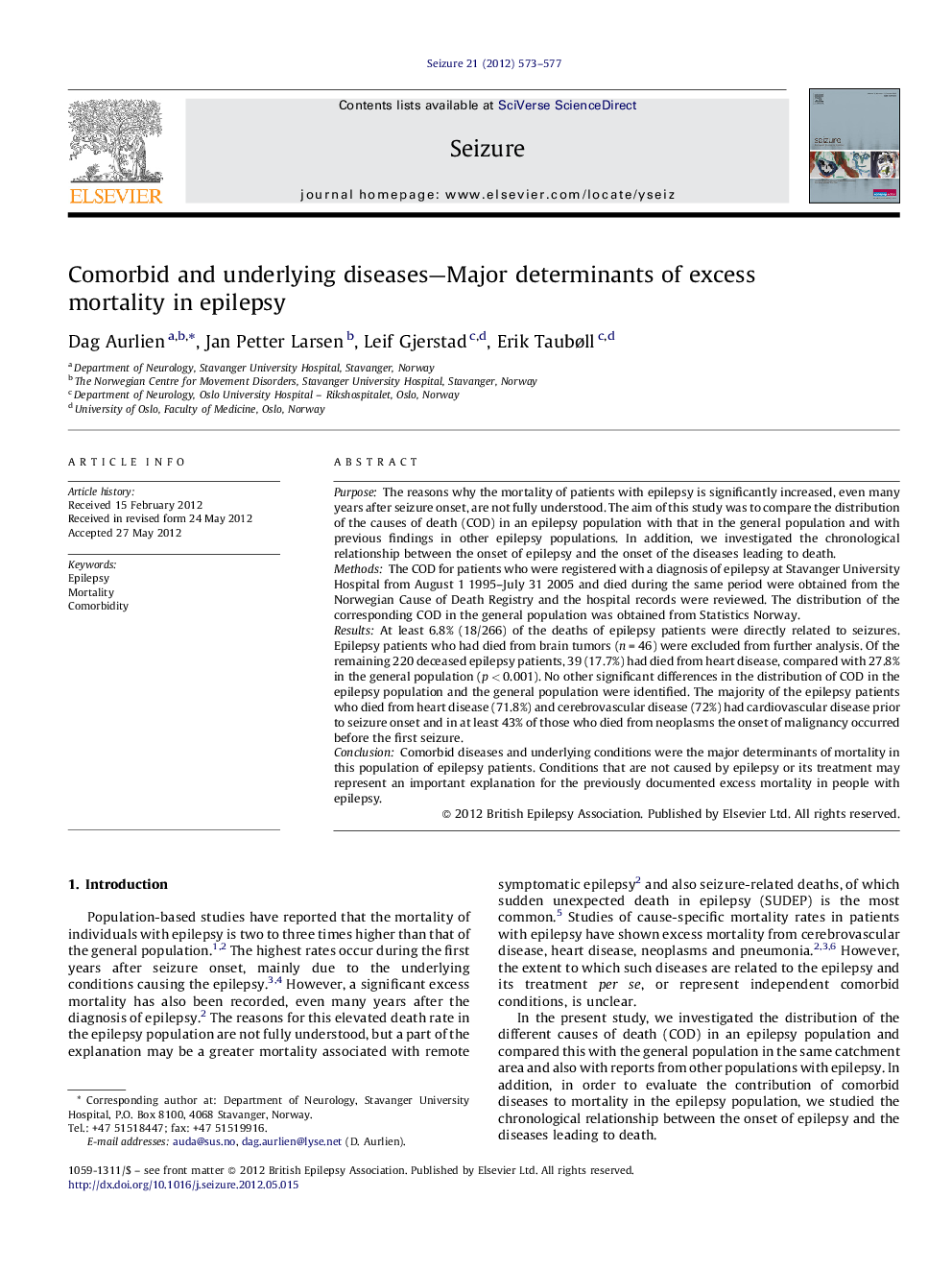 Comorbid and underlying diseases-Major determinants of excess mortality in epilepsy