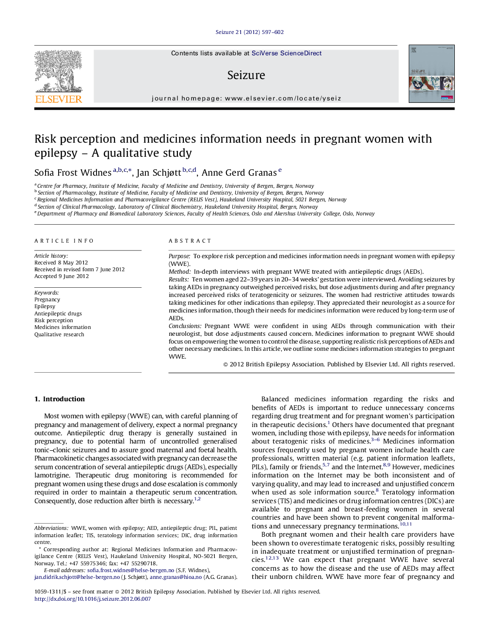 Risk perception and medicines information needs in pregnant women with epilepsy - A qualitative study