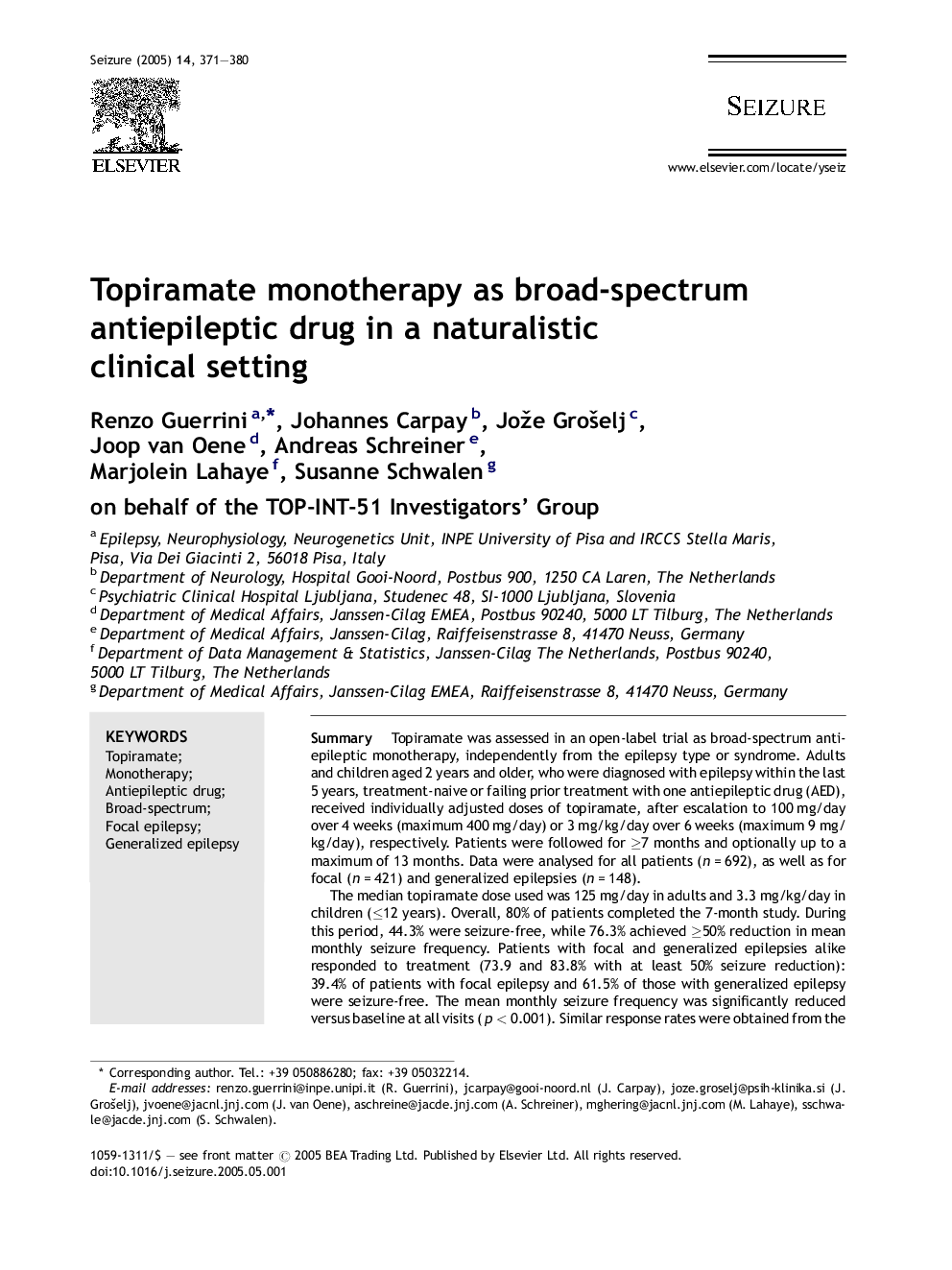 Topiramate monotherapy as broad-spectrum antiepileptic drug in a naturalistic clinical setting