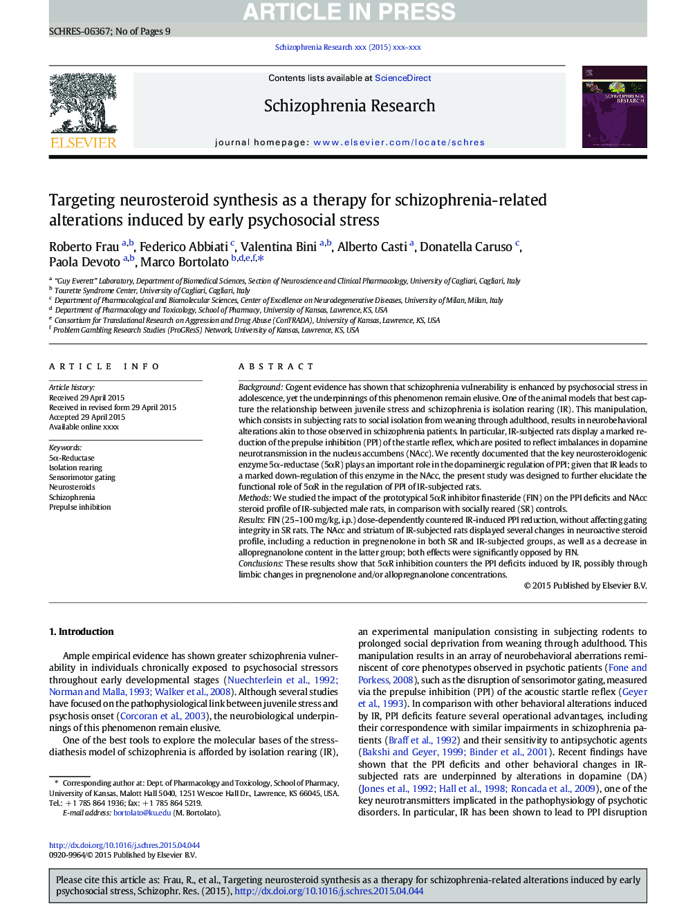 Targeting neurosteroid synthesis as a therapy for schizophrenia-related alterations induced by early psychosocial stress