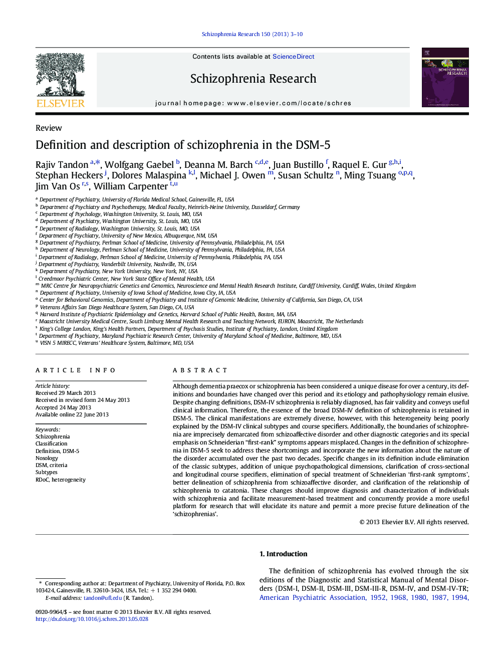 Definition and description of schizophrenia in the DSM-5