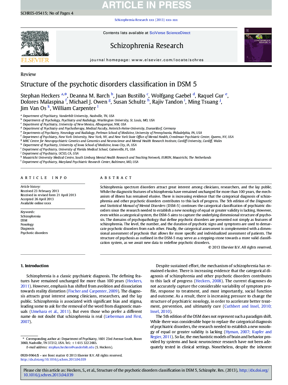 Structure of the psychotic disorders classification in DSMâ5