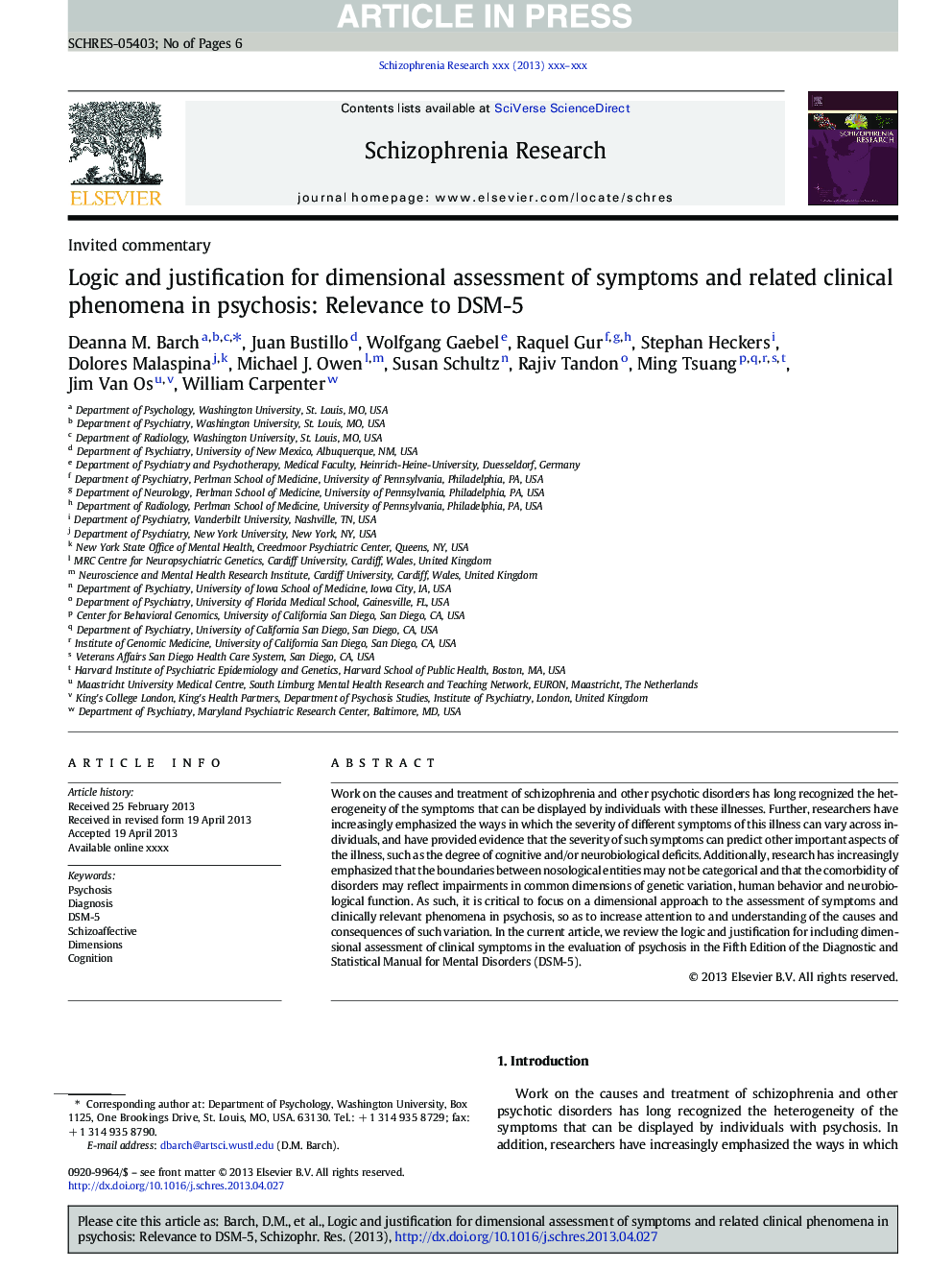 Logic and justification for dimensional assessment of symptoms and related clinical phenomena in psychosis: Relevance to DSM-5