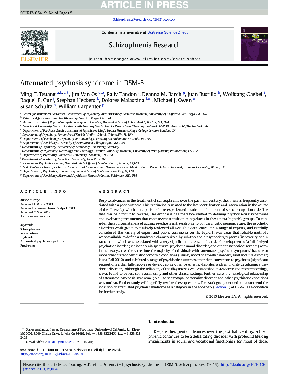 Attenuated psychosis syndrome in DSM-5