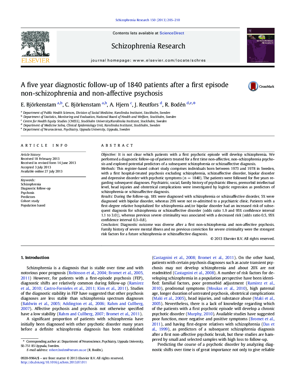 A five year diagnostic follow-up of 1840 patients after a first episode non-schizophrenia and non-affective psychosis