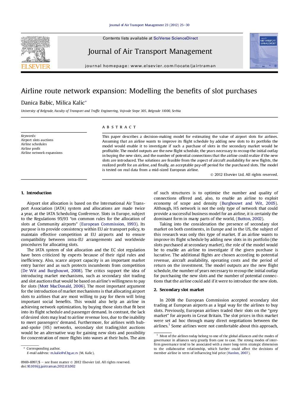 Airline route network expansion: Modelling the benefits of slot purchases