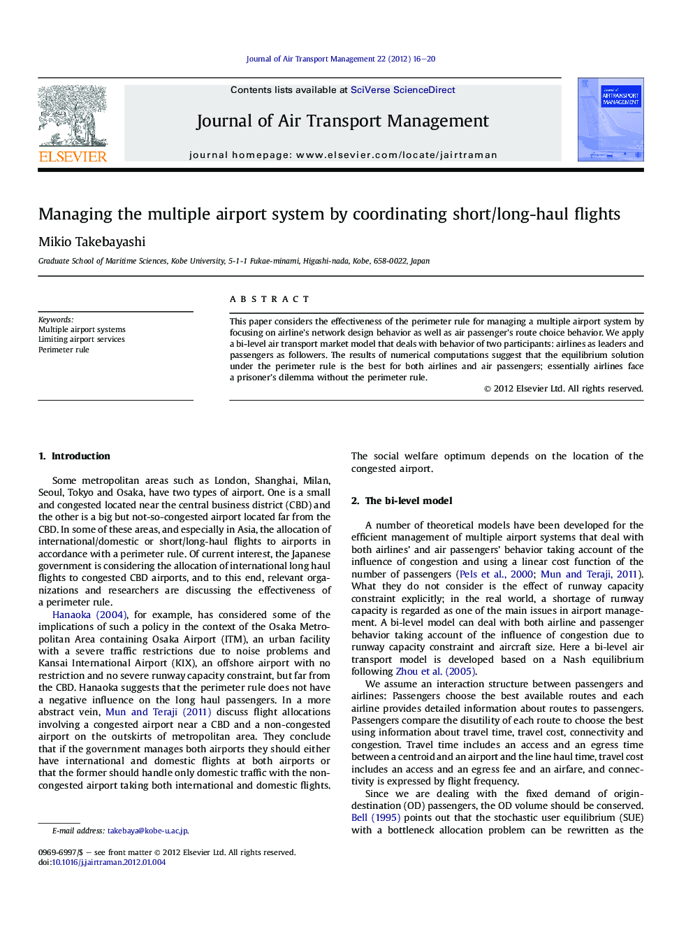 Managing the multiple airport system by coordinating short/long-haul flights