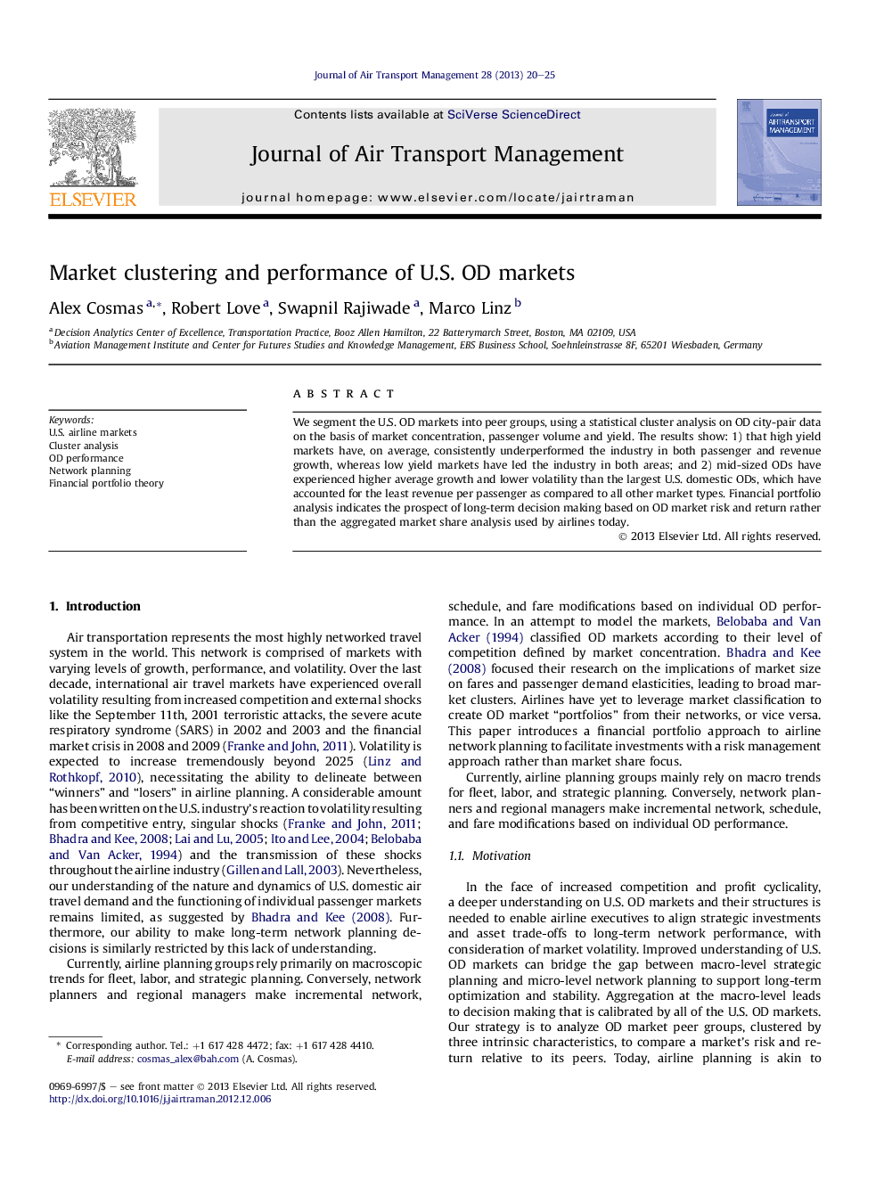 Market clustering and performance of U.S. OD markets