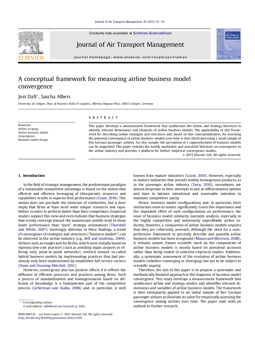 A conceptual framework for measuring airline business model convergence