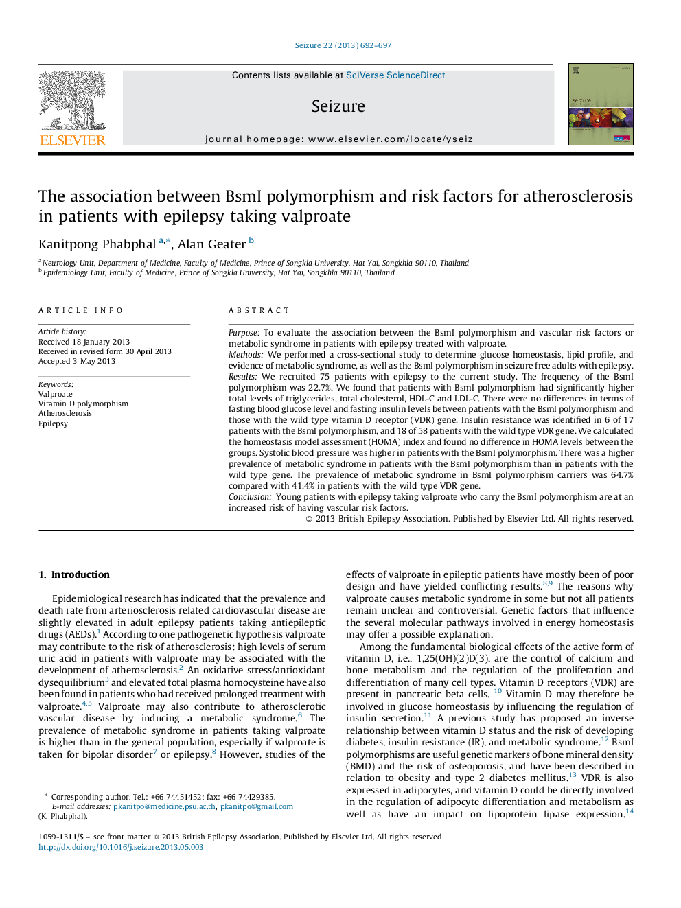 The association between BsmI polymorphism and risk factors for atherosclerosis in patients with epilepsy taking valproate