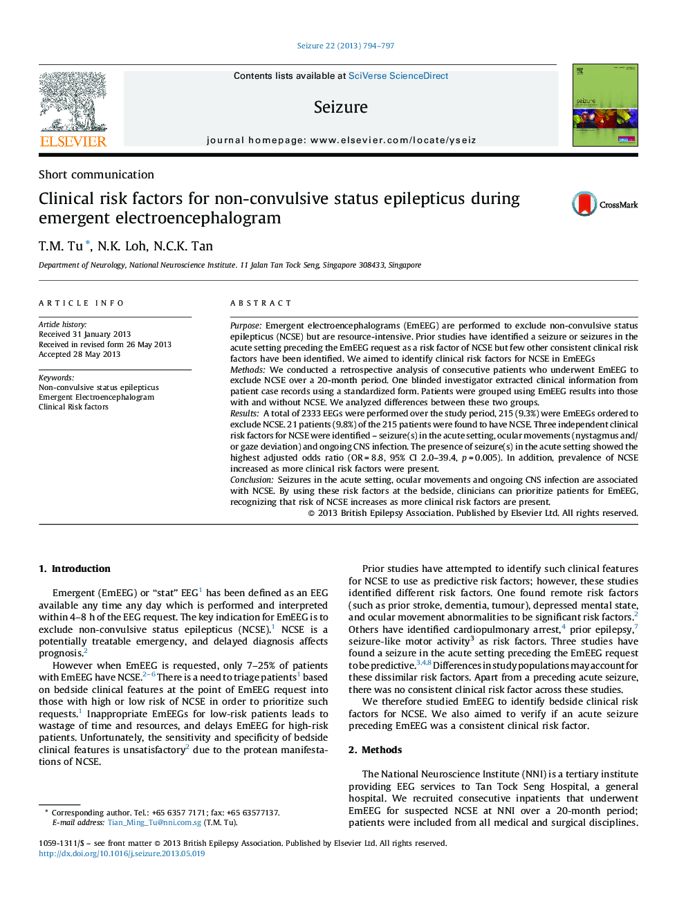 Clinical risk factors for non-convulsive status epilepticus during emergent electroencephalogram