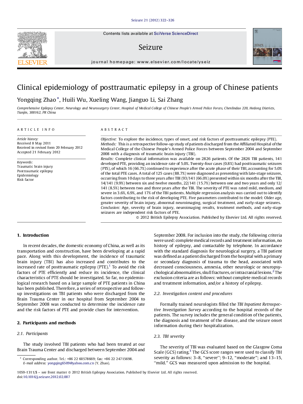 Clinical epidemiology of posttraumatic epilepsy in a group of Chinese patients