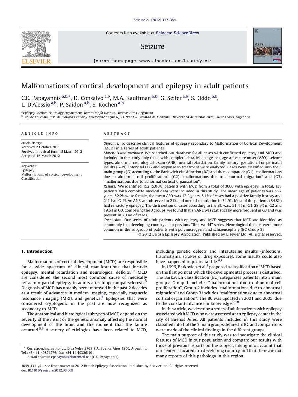 Malformations of cortical development and epilepsy in adult patients