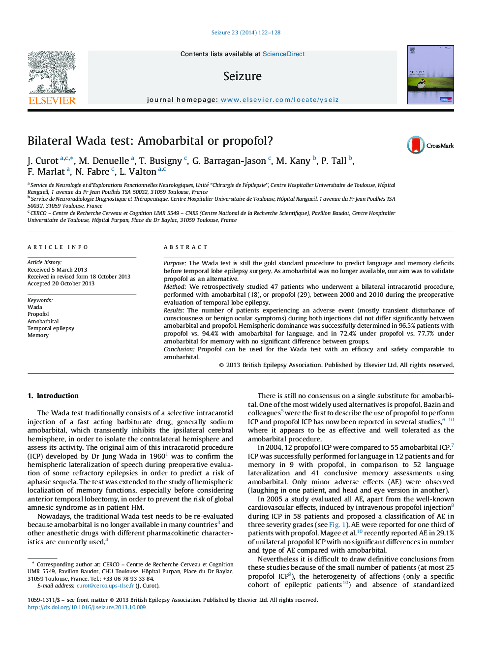 Bilateral Wada test: Amobarbital or propofol?