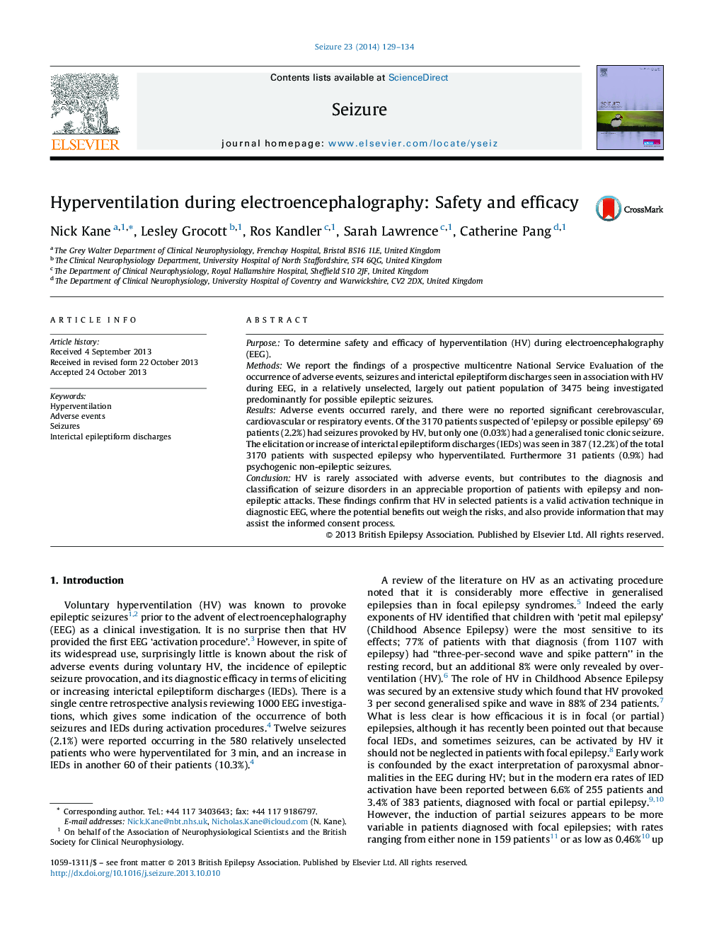 Hyperventilation during electroencephalography: Safety and efficacy