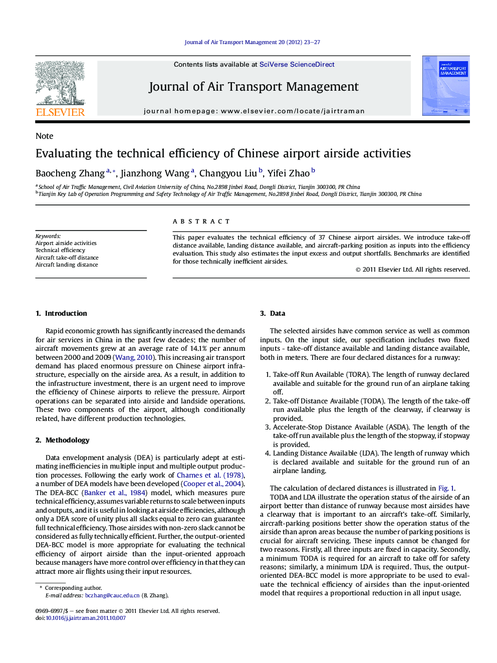 Evaluating the technical efficiency of Chinese airport airside activities