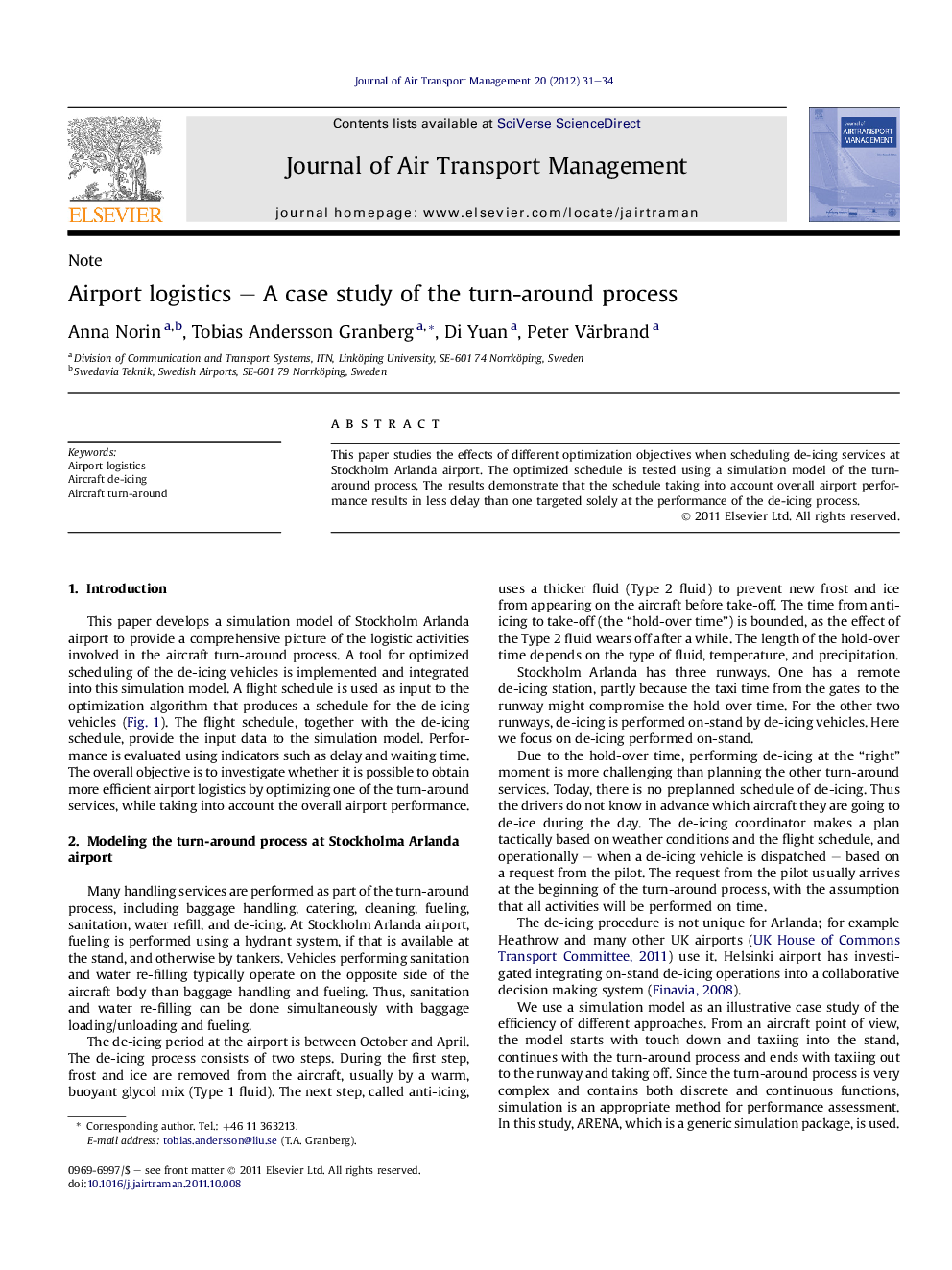 Airport logistics – A case study of the turn-around process