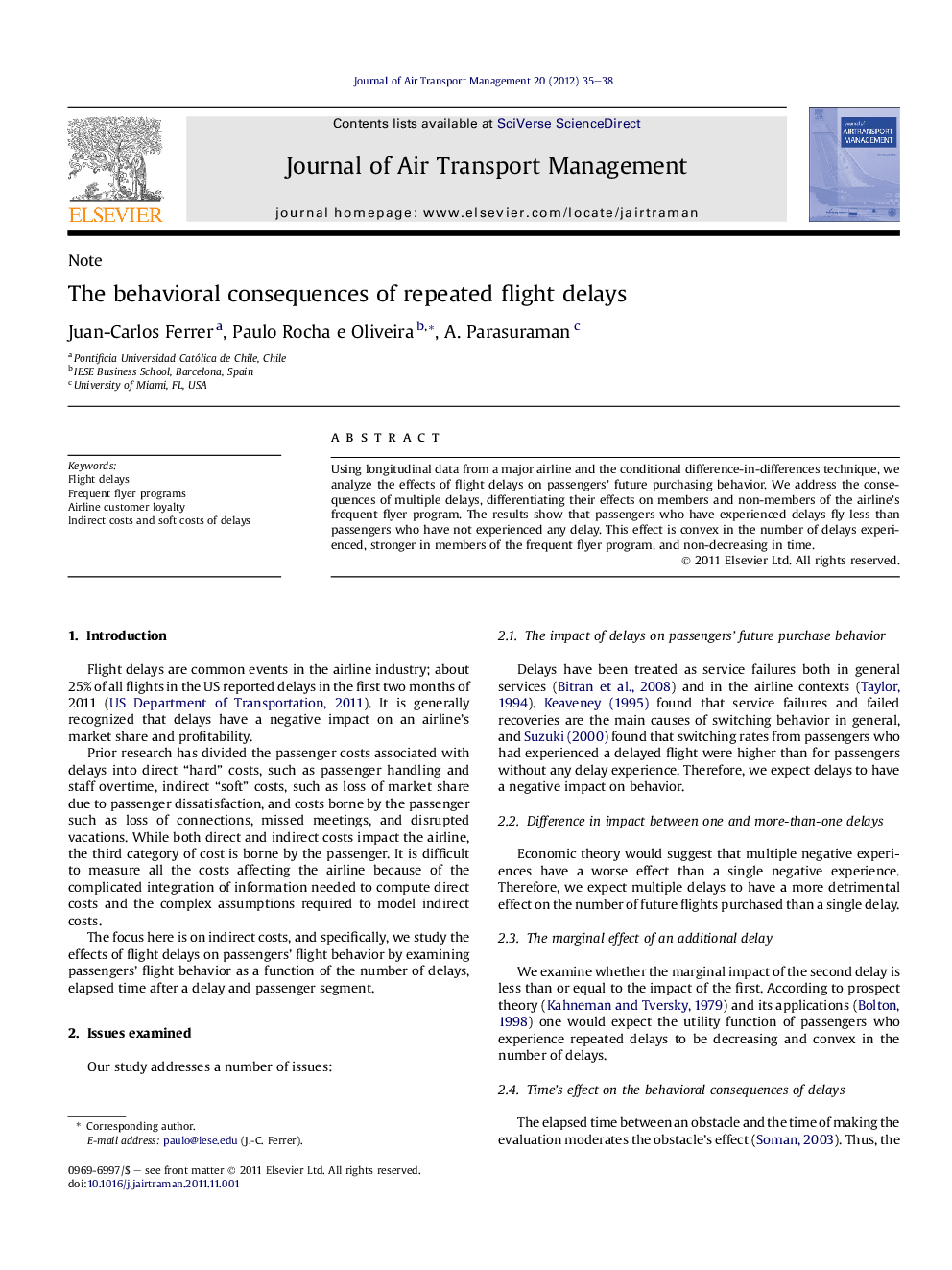 The behavioral consequences of repeated flight delays