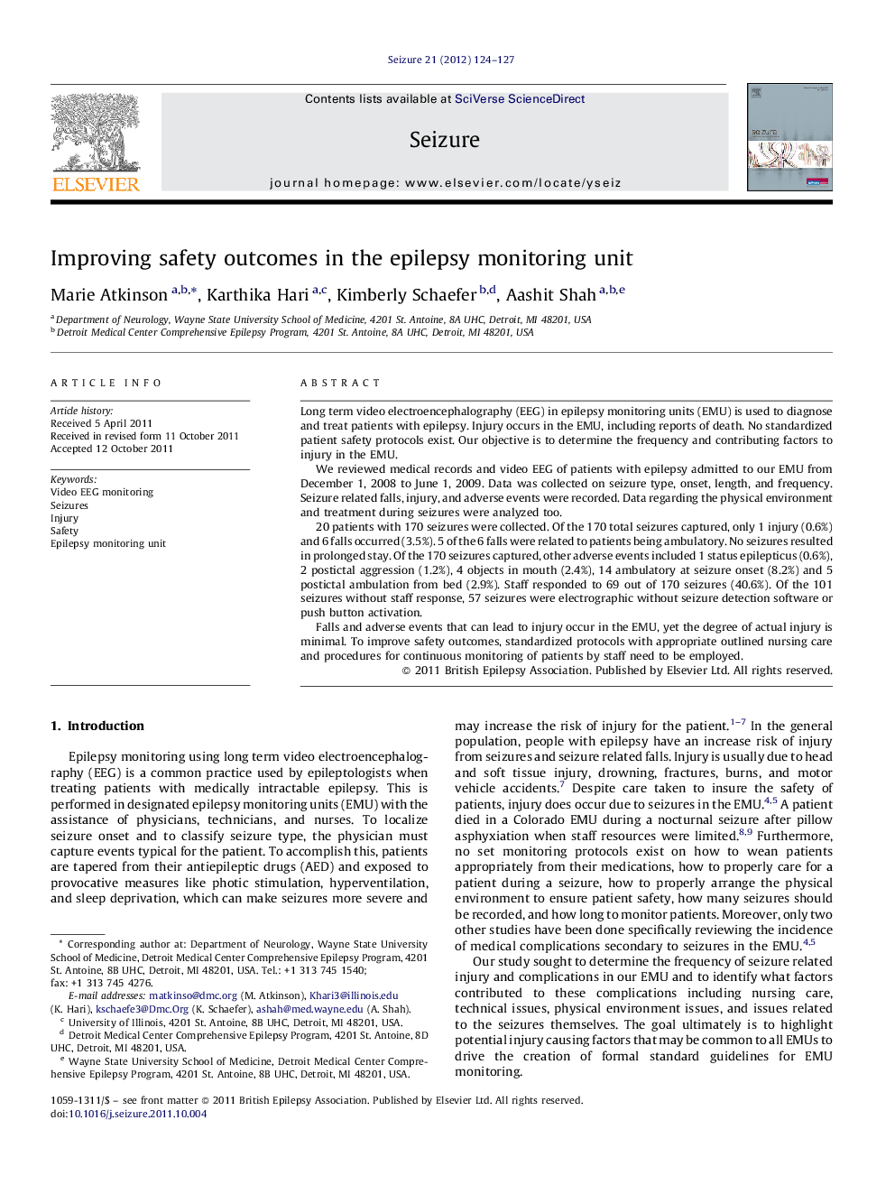 Improving safety outcomes in the epilepsy monitoring unit