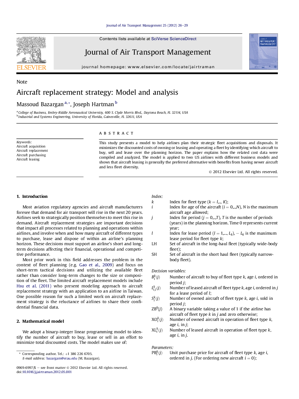 Aircraft replacement strategy: Model and analysis