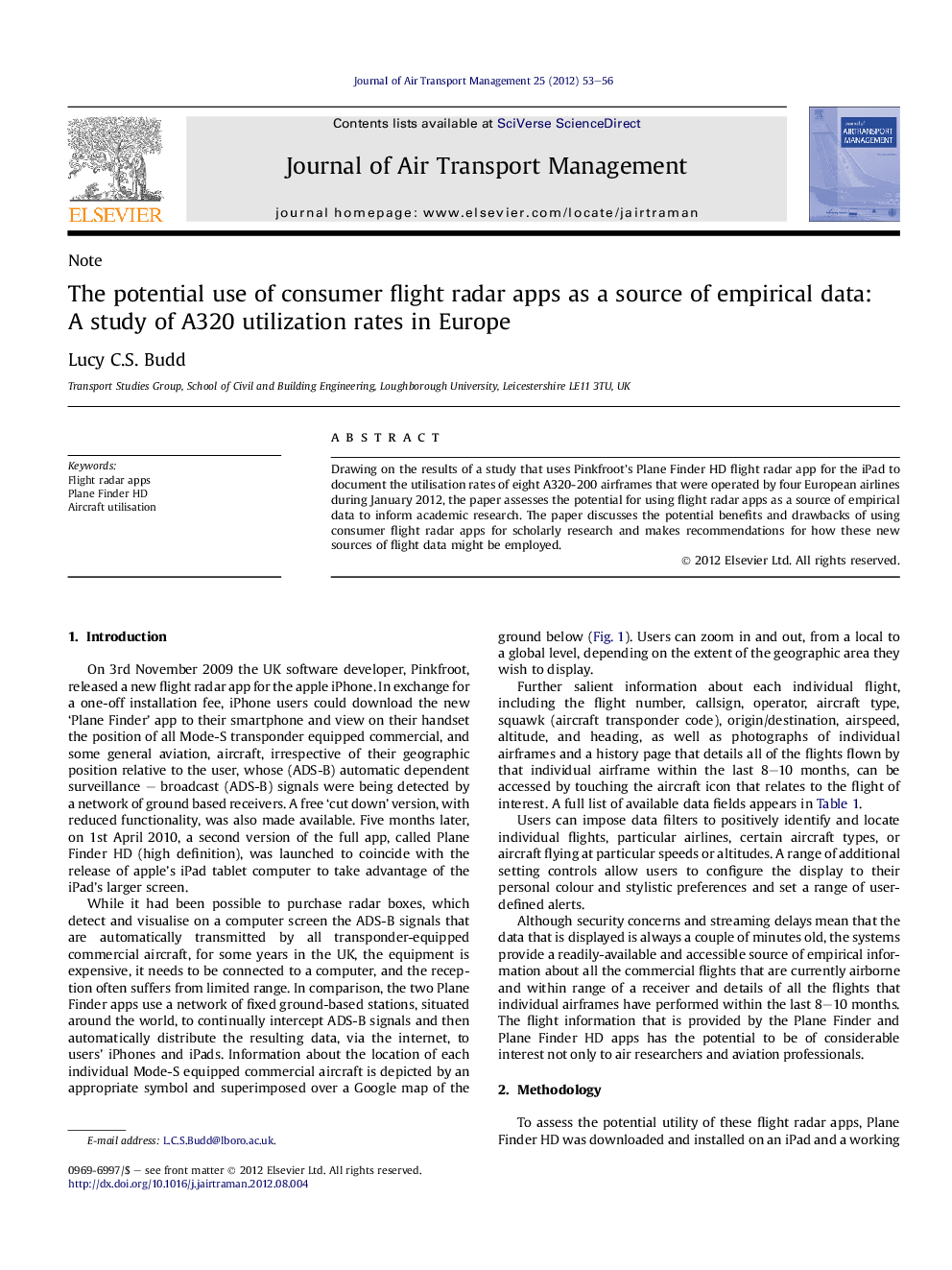 The potential use of consumer flight radar apps as a source of empirical data: A study of A320 utilization rates in Europe