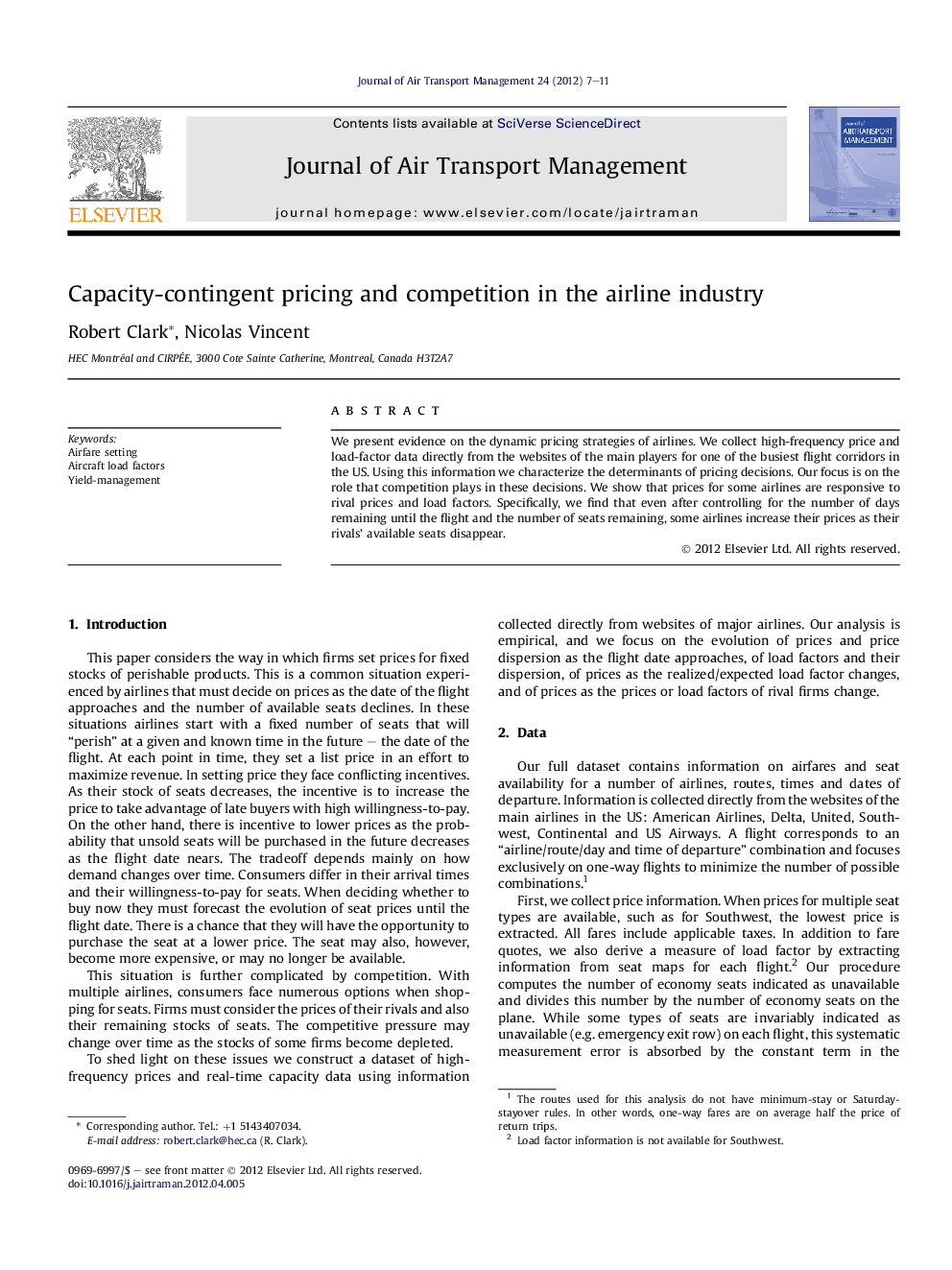 Capacity-contingent pricing and competition in the airline industry