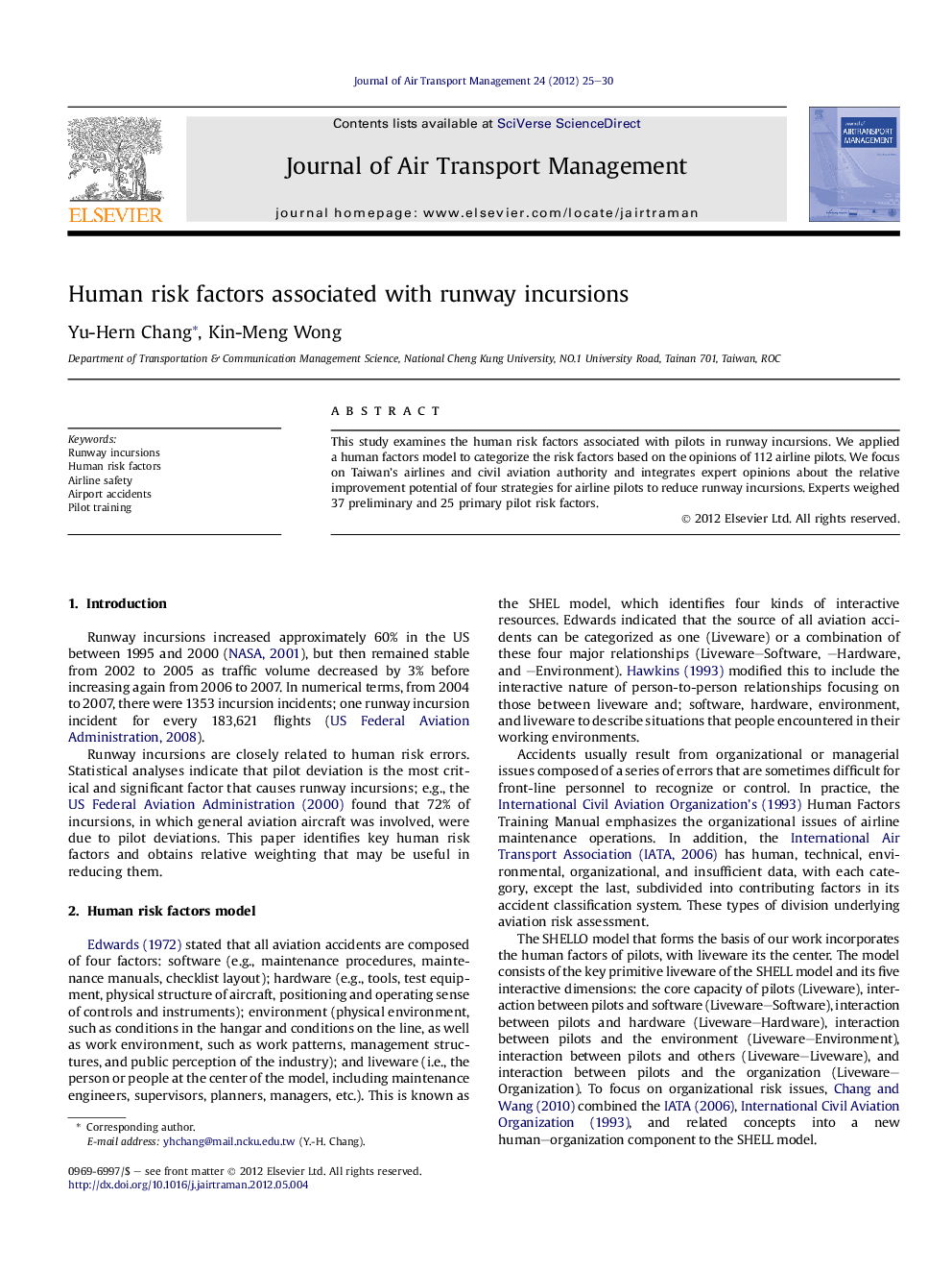 Human risk factors associated with runway incursions