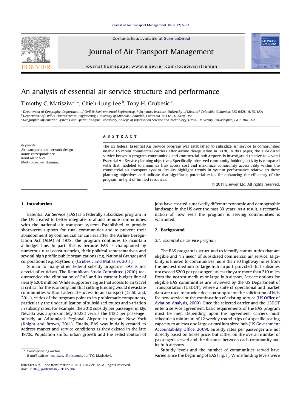 An analysis of essential air service structure and performance