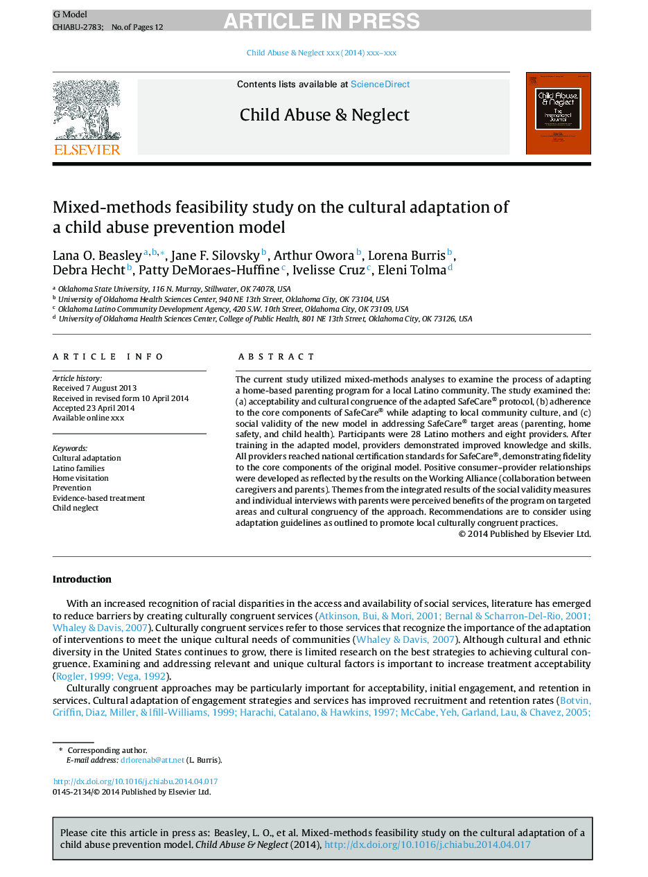 Mixed-methods feasibility study on the cultural adaptation of a child abuse prevention model
