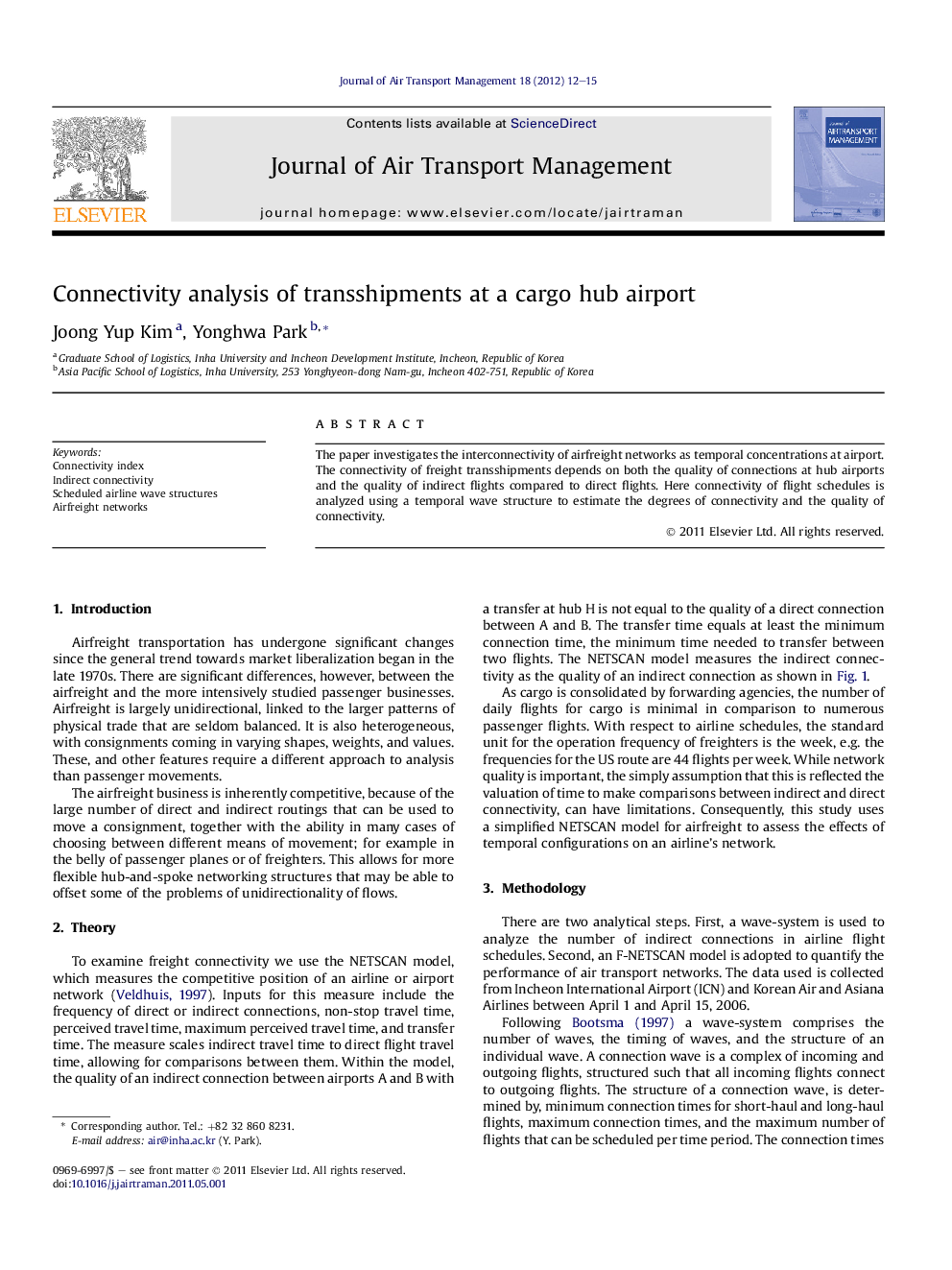 Connectivity analysis of transshipments at a cargo hub airport